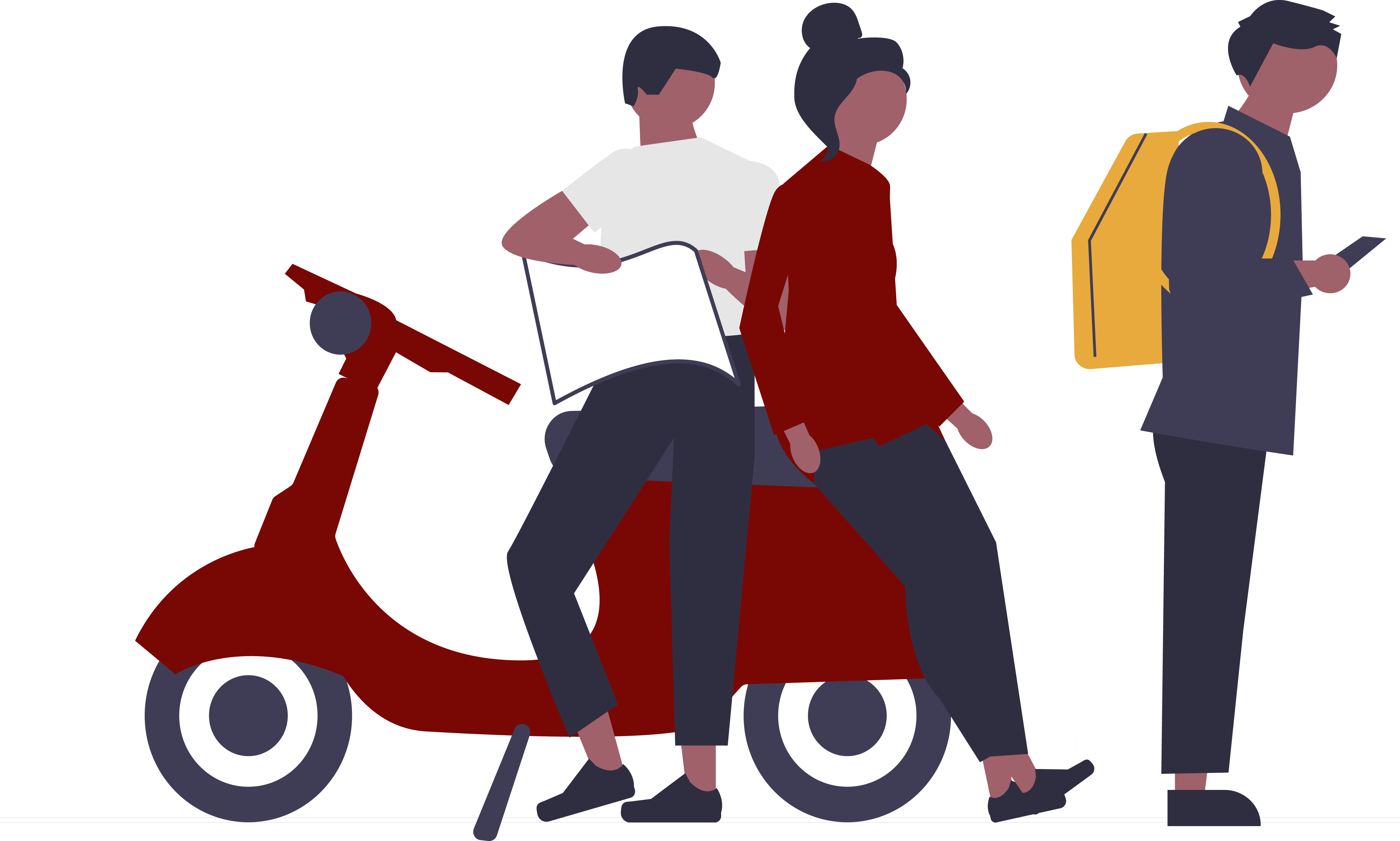 Grafik zeigt drei Personen mit einem Motorrad